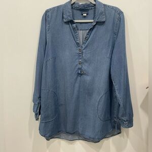 凸
J. Jill Women Shirt Size M Lightweight Chambray Tunic Long Sleeve Button Down